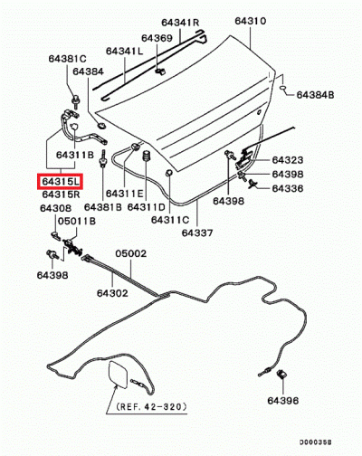 MR954153 Charnière gauche ouverture coffre arrière E7-9