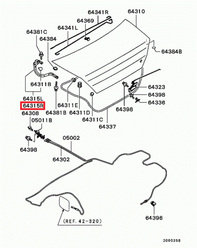 MR954154 Charnière droite ouverture coffre arrière E7-9
