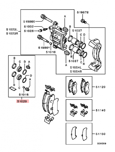 4605B977 Kit joints réparation étrier frein avant 'terre' 2 pistons E4-9