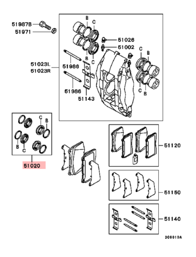 MR407375 Kit joints réparation étrier frein avant Brembo 4 pistons E5-9