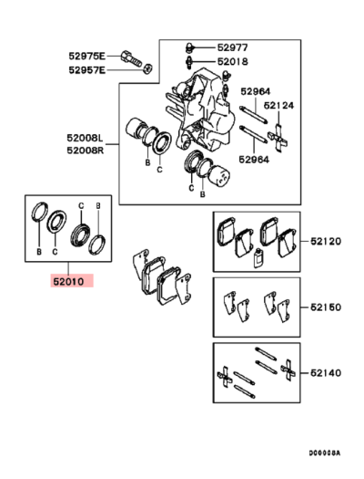 MR407390 Kit joints réparation étrier frein arrière Brembo 2 pistons E5-9