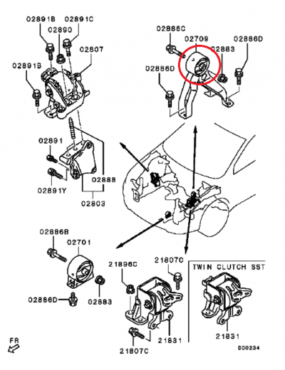 RA554855K1 Silentbloc dur RALLIART support moteur arrière E7-10