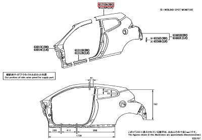 61210-52010 Montant pavillon / haut vitre ARD GR Yaris (61210A)